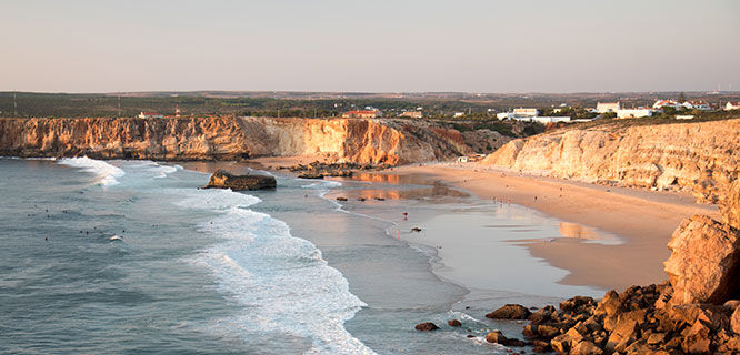 sandy beach and atlantic ocean in portugal