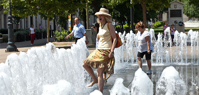 Lady walking in fountain, Budapest, Hungary