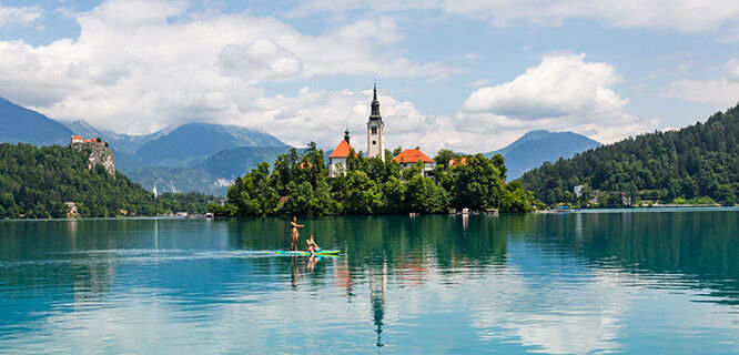 Small Island Surrounded by the Alpine Lake of Lake Bled
