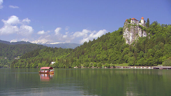 Castle and boat, Lake Bled, Slovenia