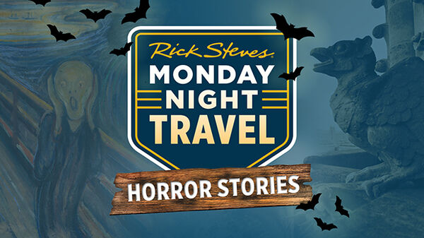 monday night travel logo on background with flying bats