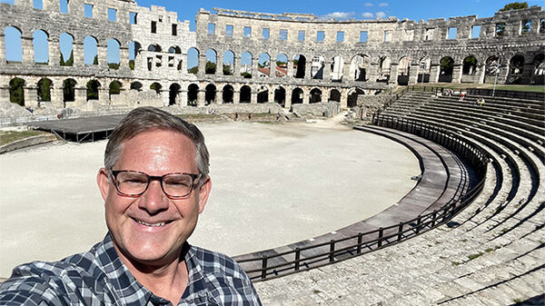 Cameron Hewitt at amphitheater, Pula, Croatia