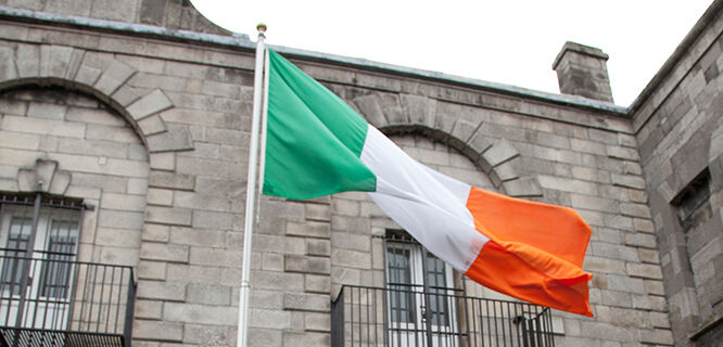 Ireland flag flying, Dublin, Ireland