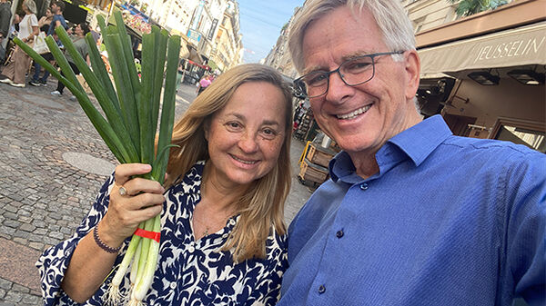 Rick and friend shopping, Rue Cler, Paris
