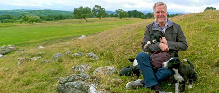 Rick with sheepdogs, Scotland
